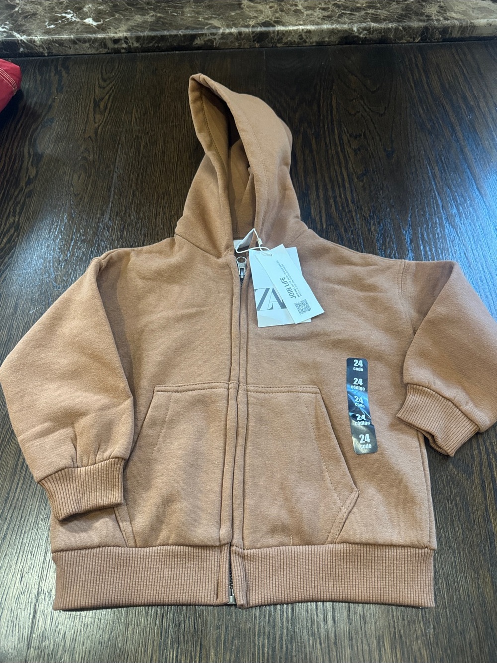 Zara Kids Zip-Up Hoodie Sweatshirt - Tan